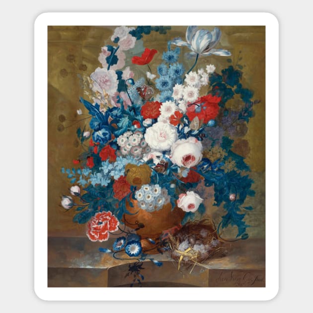 Flower Still Life With A Birds' Nest On A Ledge by Jan van Os Sticker by Classic Art Stall